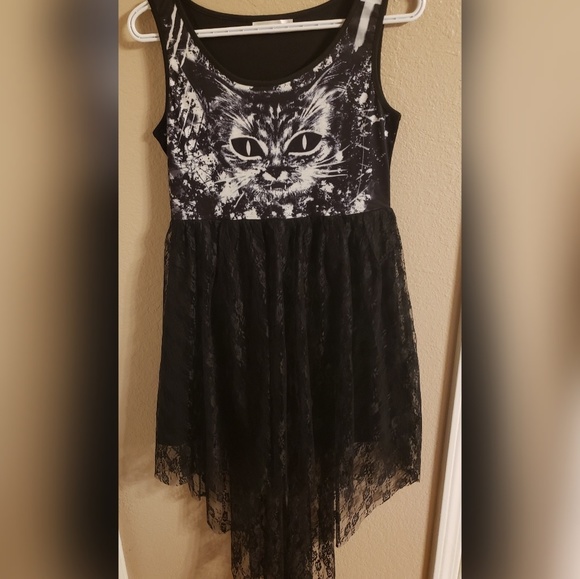 Cat Printed Lace Panel Sleeveless Dress - Picture 5 of 8